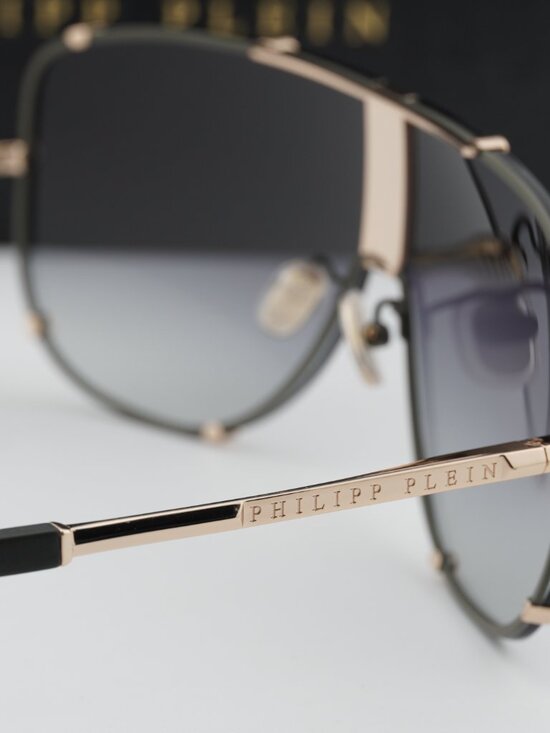 Philipp Plein SPP075M 0376 Aviator Sunglasses – Gold / Grey main image 5
